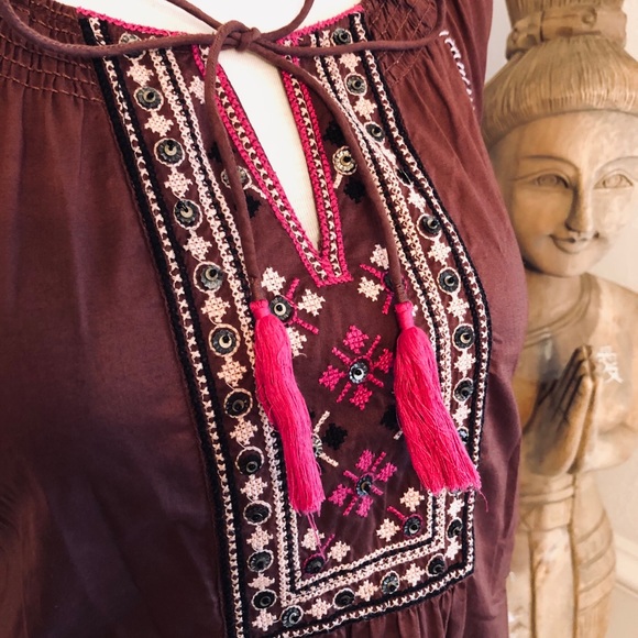 ♦️SALE♦️Anthropologie Maeve Dress Brown Beautifully Detailed Embroidery Size 2 - Picture 3 of 10